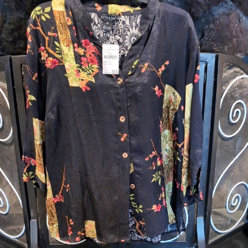 Citron Black Floral Button-Up Shirt